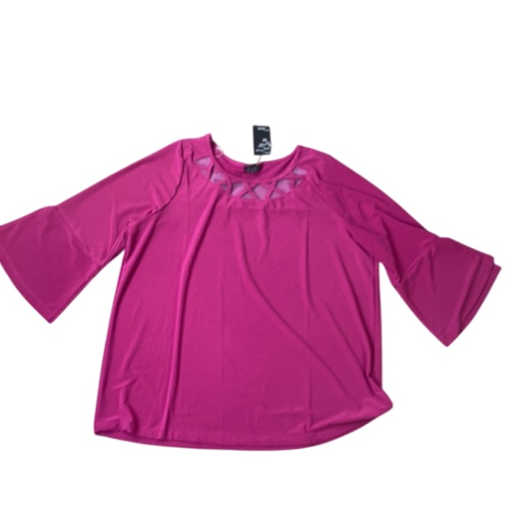Robert Louis top Fushia bell sleeve top design at neckline 1X
